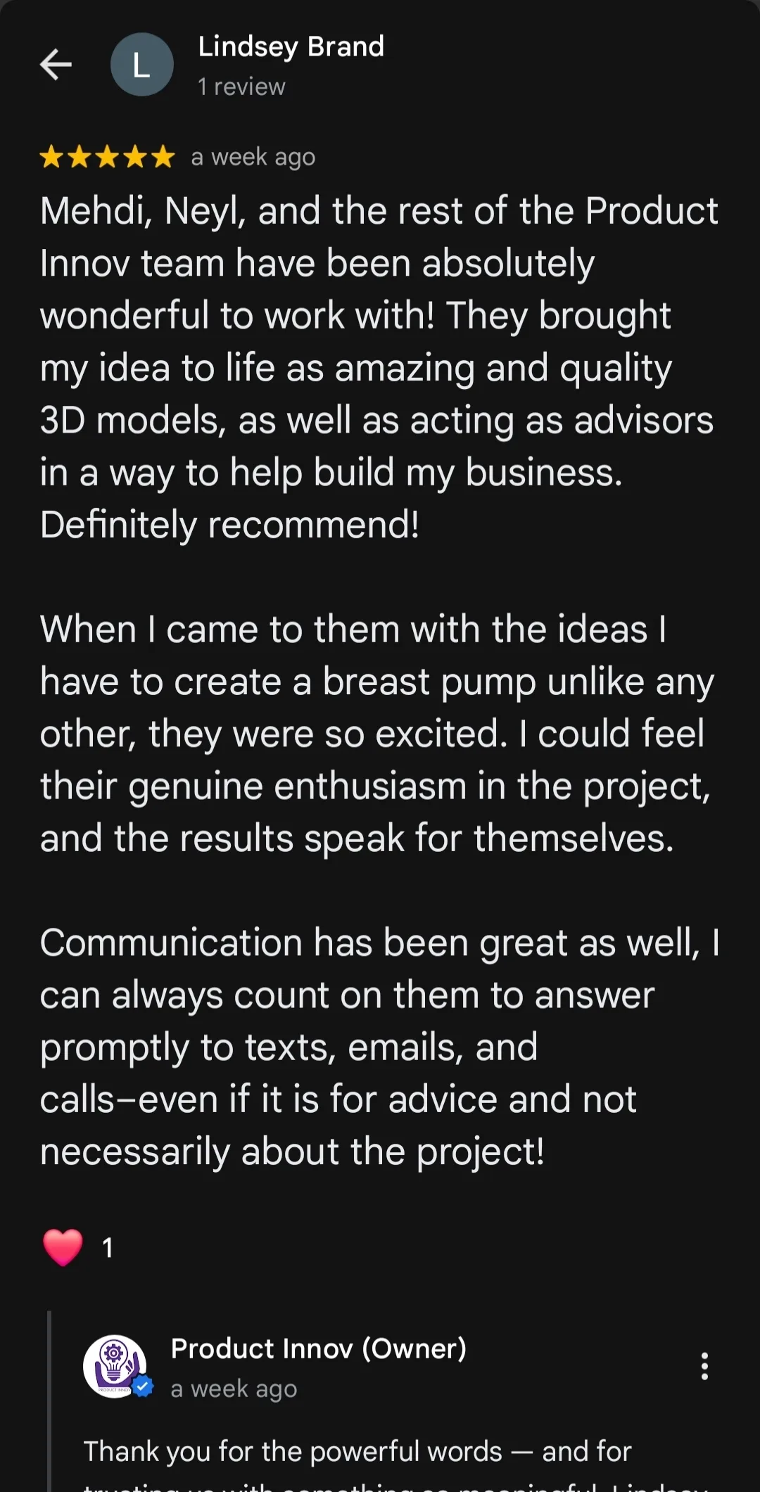 Product Innov Testimonial - Lindsey Brand